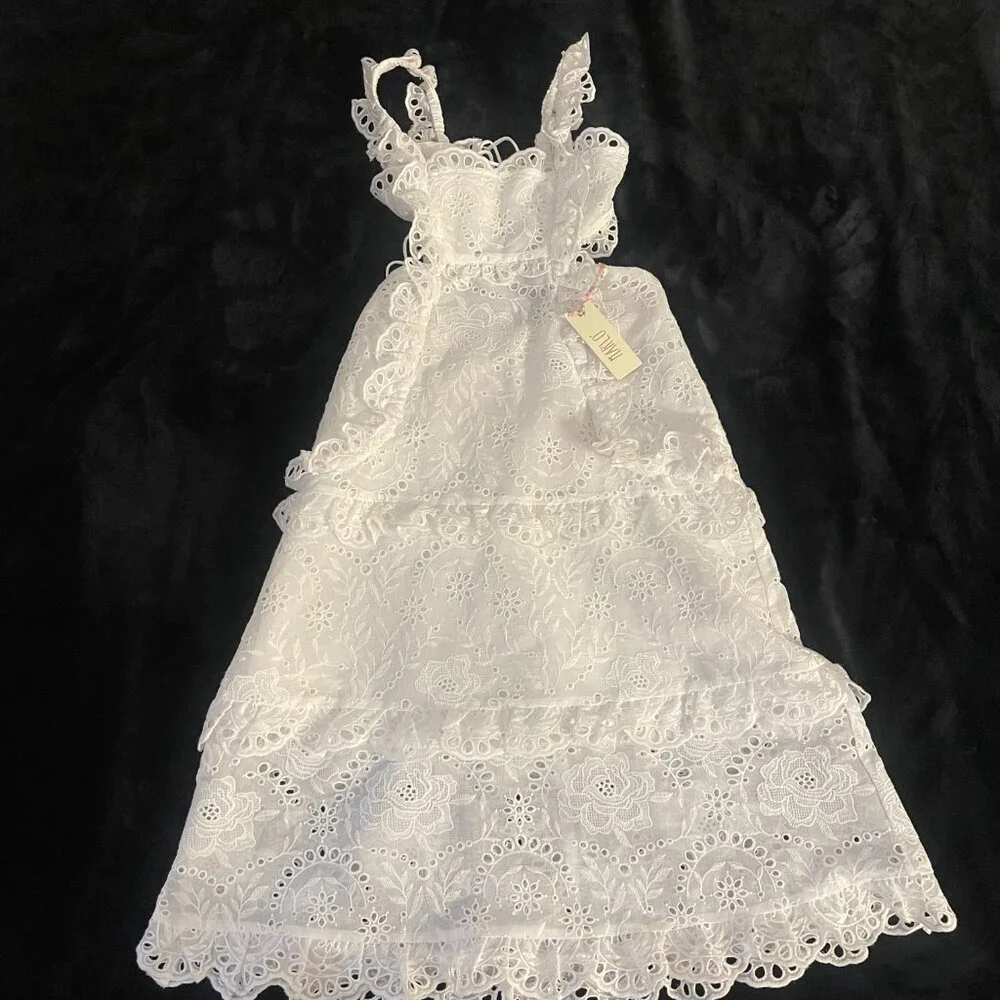 Marlo Kids White Embroidered Eyelet Dress Girls 7–8 New With Tags - Picture 4 of 12